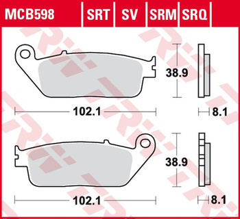 TRW ZF KLOCKI HAMULCOWE KH196 SINTER ROAD/TRACK HONDA CBR 250R '88-'94/'11-'14, CB 600 HORNET '98-'15, CBF 600 '04-'10, VTX 1300 '03-'08, GL 1500 F6C '97-'03, KAWASAKI KLE 650 VERSYS ''15-, Z 750 '07-, TRIUMPH TIGER 800 '11-'17 PRZÓD