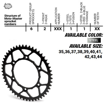 MOTO-MASTER ZĘBATKA TYLNA STALOWA ULTRALIGHT 4644 40 (464440) KTM SX 50/SX 50 MINI '14- , SX-E5 E-BIKE '19-, GASGAS MC 50 MC-E E-BIKE 21-, HUSQVARNA TC 50 '17, TC 50 MINI '18-. EE 5 E-BIKE '19- (ŁAŃC. 415) KOLOR CZARNY