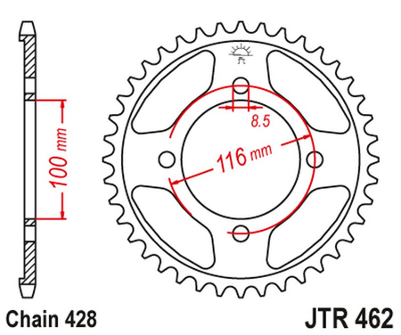 JT ZĘBATKA TYLNA JTR462 49 KAWASAKI KX 80 '86-99', KX 85 '01-20', KX 100 '86-21' (46249JT) (ŁAŃC.428) KONWERSJA