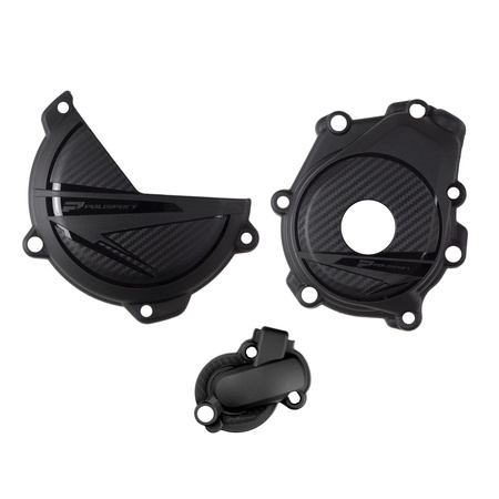 POLISPORT ZESTAW OSŁONA POKRYWY (DEKLA) ALTERNATORA ORAZ OSŁONA POKRYWY SPRZĘGŁA I OSŁONY POMPY WODY KTM SX-F 450 '23-'24; XC-F 450 '23-'24; SMR450 '23-'24; HUSQVARNA FC/FS 450 '23-'24 KOLOR CZARNY