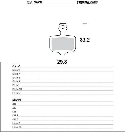 MOTO-MASTER WYPRZEDAŻ BIKE PRO KLOCKI HAMULCOWE ROWEROWE ORGANICZNE SPORT PASUJE DO AVID ELIXIR 9 / 7 / 5 / 3 / 1 / CR / R, SRAM XX, XO,DB1,DB 3, DB 5, LEVELT, LEVEL TL