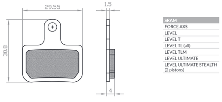 BRENTA BIKE KLOCKI HAMULCOWE ROWEROWE SINTER SPIEKANE METALICZNE MTB / SZOSA / ELEKTRYK PASUJE DO SRAM LEVEL T, LEVEL TL, TLM ULTIMATE (2019-), FORCE AXS