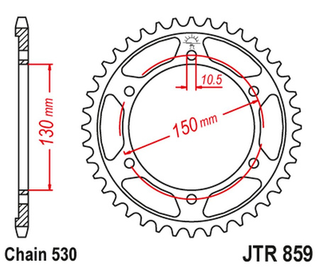 JT ZĘBATKA TYLNA 860 38 YAMAHA XJR 1200/1300 '95-01 KONWERSJA (856038JT) (ŁAŃC. 530) KOLOR CZARNY