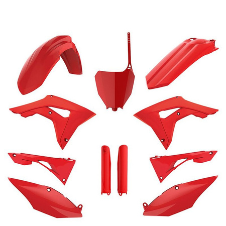 POLISPORT KOMPLET PLASTIKÓW (FULL KIT) HONDA CRF 250R '14-'17; CRF 450R '13-'16 W ZESTAWIE TABLICA PRZEDNIA (8667200001) I OSŁONY AMORTYZARORÓW (8351900003) KOLOR CZERWONY