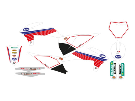 BLACKBIRD KOMPLET NAKLEJEK (OKLEIN) KTM SX/SX-F '19-'22, EXC/EXC-F '20-'23 RETRO KOLOR BIAŁY NIEBIESKI CZERWONY