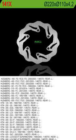 NG TARCZA HAMULCOWA TYŁ KTM / HUSABERG (220X110X4,2) WAVE (NG141; NG129)