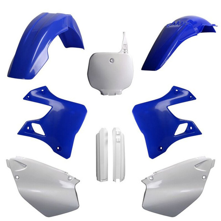 POLISPORT KOMPLET PLASTIKÓW (FULL KIT) YAMAHA YZ 125/250 '96-'99 W ZESTAWIE TABLICA PRZEDNIA (8674000001) I OSŁONY AMORTYZARORÓW (8392000001) KOLOR NIEBIESKI BIAŁY OEM