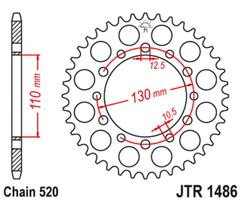 JT ZĘBATKA TYLNA 504 42 HONDA TRX 200 '90-97', KAWASAKI EL 250 '88-03' (50442JT) (ŁAŃC.520)