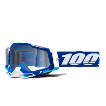 WYPRZEDAŻ 100 PROCENT GOGLE MODEL RACECRAFT 2 BLUE - CLEAR LENS - KOLOR NIEBIESKI/BIAŁY SZYBKA PRZEŹROCZYSTA STARY KOD: 50121-101-02