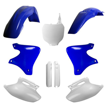 POLISPORT KOMPLET PLASTIKÓW (FULL KIT) YAMAHA YZ 250F '01-'02 W ZESTAWIE TABLICA PRZEDNIA (8658000001) I OSŁONY AMORTYZARORÓW (8392000001) KOLOR NIEBIESKI BIAŁY OEM