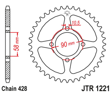 JT ZĘBATKA TYLNA 4669 42 HONDA CBR 125 11-17 (-2) (446942JT) (ŁAŃC. 428) OTWÓR NA ŚRUBĘ 10,5 - MOŻE BYŻ ZASTĄPIONA PRZEZ 269 42