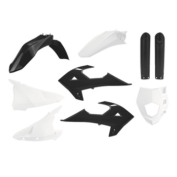 POLISPORT KOMPLET PLASTIKÓW (FULL KIT) GAS GAS EC 250/300 '18-'20; RIEJU MR 250/300 '21-'24 W ZESTAWIE OSŁONA LAMPY (8669800001) I OSŁONA AMORTYZATOTÓW (8398600003) KOLOR CZARNO BIAŁY