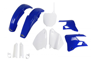 UFO KOMPLET PLASTIKÓW (FULL KIT) Z OSŁONAMI TELESKOPÓW (AMORTYZATORÓW) YAMAHA YZ 125 '00-'01, YZ 250 '00-'01 KOLOR OEM (BIAŁY/NIEBIESKI) (YA300E999)