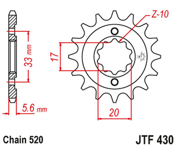 JT ZĘBATKA PRZEDNIA 430 14 KAWASAKI KXF 250 '04-'05, SUZUKI RMZ 250 '04-'05 (43014JT) (ŁAŃC. 520)