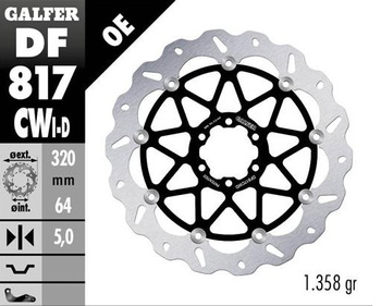 GALFER TARCZA HAMULCOWA PRZÓD BMW HP 4 '12-; S 1000R/RR '09-'23; MOTO GUZZI 1400 AUDACE '15-; 1400 CALIFORNIA '13- (PRAWA) (WAVE FLOATING) (320X64X5MM)
