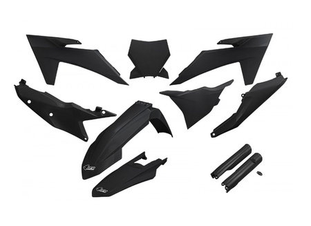 UFO KOMPLET PLASTIKÓW (FULL KIT) Z OSŁONAMI TELESKOPÓW (AMORTYZATORÓW) KTM SX 125 / 250 / 300 TBI '23-'24, SX-F 250 / 350 / 450 '23-'24 KOLOR CZARNY