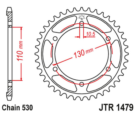 JT ZĘBATKA TYLNA 241 45 YAMAHA YZF-R1 1000 '09-14' (24145JT) (ŁAŃC.530) (CZARNA)