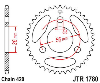 JT ZĘBATKA TYLNA KAWASAKI KDX 50 '03-06', SUZUKI JR 50 '85-06' (ŁAŃC.420)
