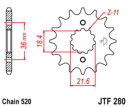 JT ZĘBATKA PRZEDNIA 2506 13 HONDA XL 250 S/M/N (MD26,MD31), AX 1 (250613JT) (ŁAŃC. 520)