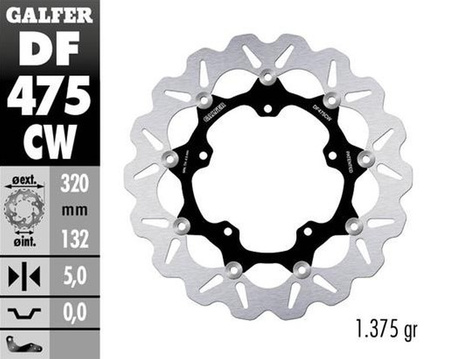 GALFER TARCZA HAMULCOWA PRZÓD YAMAHA YZF-R6 '17-'23; YZF-R1 '04-'06; YZF-R1 '15-'23; FZ 1 FAZER '06-; MT-10 '16; XVS 1300 STRYKER (USA) '15; V MAX 1700 '09- (WAVE FLOATING) (320X132X5MM)