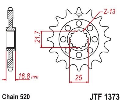 JT ZĘBATKA PRZEDNIA 2042 16 Z GUMĄ HONDA NC 700S/X '12-'13, INTEGRA 700D '12-'13 (JTF1373.16RB)* (ŁAŃC. 520)