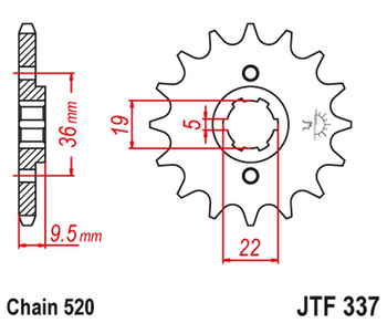 JT ZĘBATKA PRZEDNIA 337 12 HONDA TRX 250/300, CR 250 '82-'85, CR500 '84-'85 (33712JT) (ŁAŃC. 520)