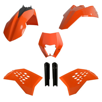 POLISPORT KOMPLET PLASTIKÓW (FULL KIT) KTM EXC/EXC-F '08-'11 W ZESTAWIE TABLICA PRZEDNIA (8666700001) I OSŁONY AMORTYZARORÓW (8398500003) KOLOR POMARAŃCZOWY OEM