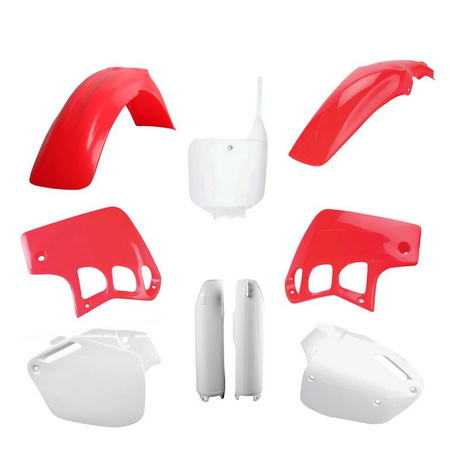 POLISPORT KOMPLET PLASTIKÓW (FULL KIT) HONDA CR 500 '95-'04 W ZESTAWIE TABLICA PRZEDNIA (8680800001) I OSŁONY AMORTYZARORÓW (8394000001) KOLOR OEM CZERWONY FLUO-R BIAŁY