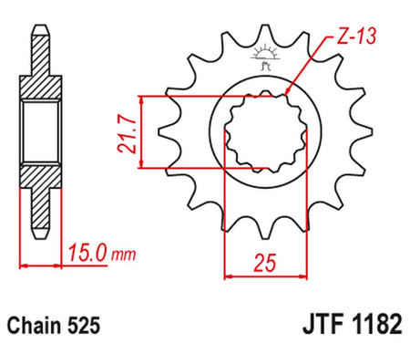 JT ZĘBATKA PRZEDNIA 2082 13 TRIUMPH TT/DAYTONA/SPEED FOUR 600 '00-05' DAYTONA 650 '05, (208213JT) (ŁAŃC. 525)