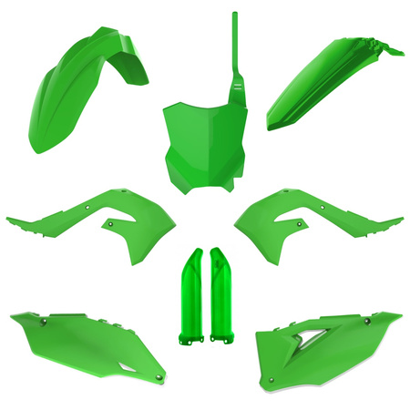 POLISPORT KOMPLET PLASTIKÓW (FULL KIT) KAWASAKI KXF 250 '21-'24 KXF 450 '19-'23 W ZESTAWIE TABLICA PRZEDNIA (8665900001) I OSŁONY AMORTYZARORÓW (8351800005) KOLOR ZIELONY