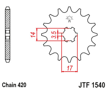 JT ZĘBATKA PRZEDNIA 504 14 KAWASAKI Z125 PRO (BR125) '17-'18 (50414JT) (ŁAŃC. 420)