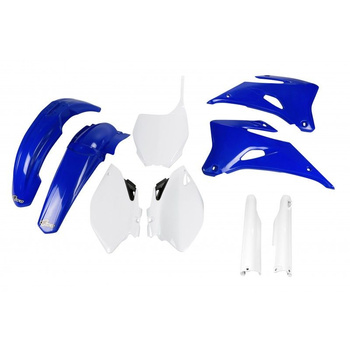 UFO KOMPLET PLASTIKÓW (FULL KIT) Z OSŁONAMI TELESKOPÓW (AMORTYZATORÓW) YAMAHA YZF 250 '06-'09, YZF 450 '06-'09 KOLOR OEM (BIAŁY/NIEBIESKI) (YA305E999)