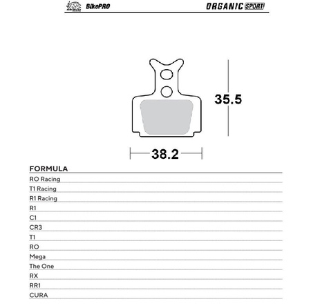 MOTO-MASTER WYPRZEDAŻ BIKE PRO KLOCKI HAMULCOWE ROWEROWE ORGANICZNE SPORT PASUJE DO FORMULA CURA, RO RACING, T1 RACING, R1 RACING, R1, C1, CR3, T1, RO, MEGA, THE ONE, RX, RR1