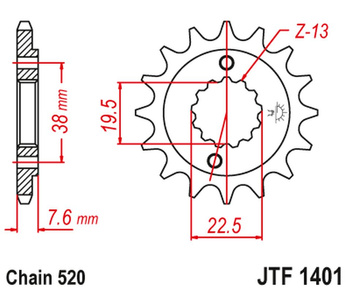 JT ZĘBATKA PRZEDNIA 2116 16 SUZUKI LTR 450 '06-'12, LTZ 400 '03-'13, RMX 450 '10-'13, KAWASAKI KFX 400, HYOSUNG TE 450 (211616JT) (ŁAŃC. 520)