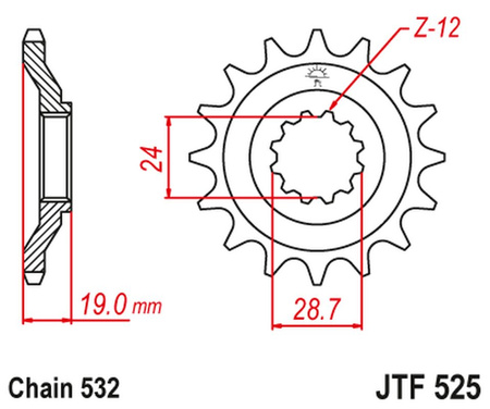 JT ZĘBATKA PRZEDNIA 529 17 KAWASAKI ZX 10 B1-B3 TOMCAT '88-90' (52917JT) (ŁAŃC. 532)