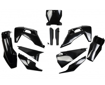 UFO KOMPLET PLASTIKÓW (FULL KIT) Z OSŁONAMI TELESKOPÓW (AMORTYZATORÓW) HUSQVARNA TC 125/250 '19-'22, FC 250/350/450 '19-'22 KOLOR CZARNY (HU622E001)