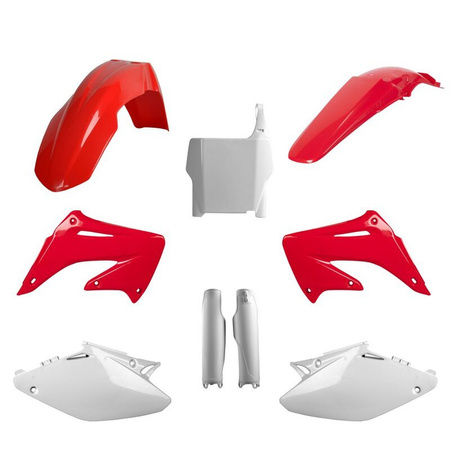 POLISPORT KOMPLET PLASTIKÓW (FULL KIT) HONDA CR 125 '04-'07; CR 250 '04-'07 W ZESTAWIE TABLICA PRZEDNIA (8661900001) I OSŁONY AMORTYZARORÓW (8351700001) KOLOR OEM CZERWONY BIAŁY