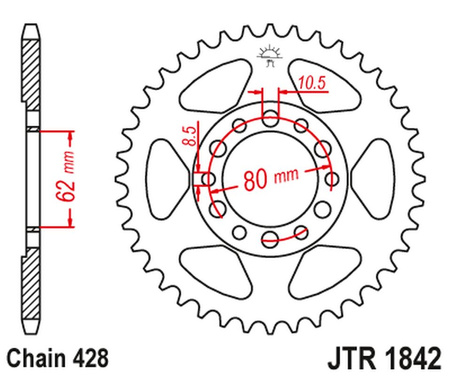 JT ZĘBATKA TYLNA 842 44 YAMAHA YZ 80 '81-83', DT 125/175 '74-77',TW 125 '99-02', TW 200 '89-', XT 350 '85-00' (84244JT) (ŁAŃC428)
