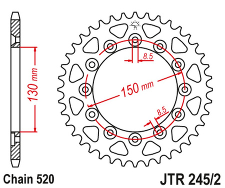 JT ZĘBATKA TYLNA 270 51 YAMAHA YZ/YZF/WRF '99-'18 (27051JT) (ŁAŃC. 520)