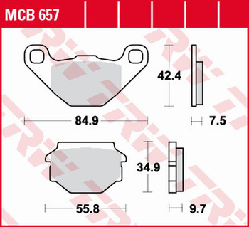 TRW ZF KLOCKI HAMULCOWE KH173 ORGANIC APRILIA SX 125 '08-'14, GILERA EGALET 50 '95-'99, MUZ BAGHIRA/MASTIFF 660 '97-'07, SUPERMOTO 660 '06-'08, SACHS 50/125 '95'-'02, ROADSTER 650 '00-'02 TYŁ