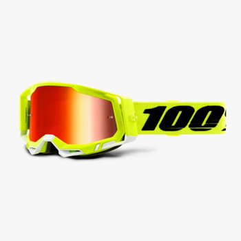 WYPRZEDAŻ 100 PROCENT GOGLE MODEL RACECRAFT 2 YELLOW - MIRROR RED LENS - KOLOR ŻÓŁTY FLUO/CZARNY SZYBKA CZERWONE LUSTRO STARY KOD(50121-251-04)