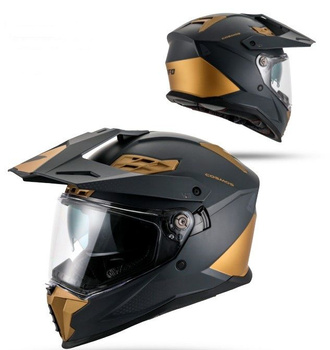 UFO 2026/01 KASK COSMOS OFFROAD / DUAL / TOURER / CROSSOVER Z SZYBĄ, DASZKIEM I BLENDĄ PRZECIWSŁONECZNĄ KOLOR CZARNY/ZŁOTY ROZMIAR XS ( ECE 22R06 ) - KOLEKCJA 2026