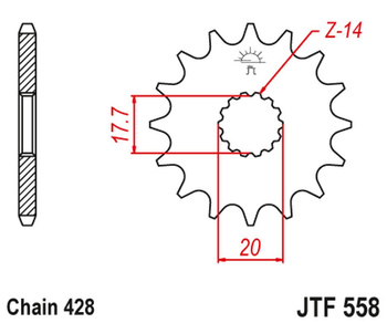 JT ZĘBATKA PRZEDNIA Z GUMĄ 577 16 YAMAHA DT 125R '93-'06, KAWASAKI NINJA 125 / Z 125 '19 (57716JTRB) (ŁAŃC. 428)