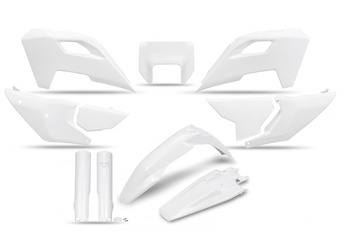 UFO KOMPLET PLASTIKÓW (FULL KIT) Z OSŁONAMI TELESKOPÓW (AMORTYZATORÓW) HUSQVARNA TE 150 / 250 / 300 '24, FE 250 / 350 / 450 / 501 '24, KOLOR BIAŁY