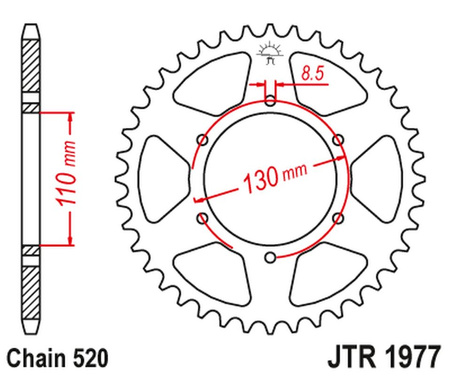 JT ZĘBATKA TYLNA HONDA XR 200 '80-81', XL 250 '76-77' (ŁAŃC520)