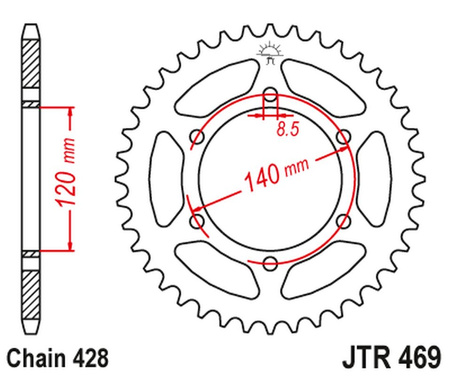 JT ZĘBATKA TYLNA 469 53 KAWASAKI KE 175 '79-83', KV 175 '81-89' (46953JT) (ŁAŃC.428) NA ZAMÓWIENIE