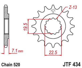 JT ZĘBATKA PRZEDNIA 434 13 SUZUKI DR 250 '82-'87, GZ 250, GN 250 (ŁAŃC. 520) (43413JT)