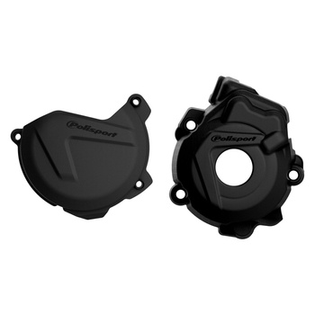 POLISPORT ZESTAW OSŁONA POKRYWY (DEKLA) ALTERNATORA ORAZ OSŁONA POKRYWY SPRZĘGŁA KTM SX-F/XC-F 250/350 '09-'16; HUSQVARNA FC 250/350 '14-'15 KOLOR CZARNY (8461500001+8447800001)