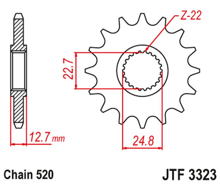 JT ZĘBATKA PRZEDNIA POLARIS 250/300/350/400/425 '89-99' (ŁAŃC. 520) NA ZAMÓWIENIE