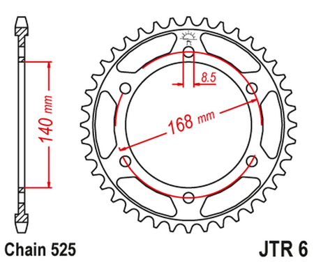 JT ZĘBATKA TYLNA 4550 42 BMW F800R (OTWÓR NA ŚRUBĘ 8,5MM) (455042JT) (ŁAŃC. 525) CZARNA